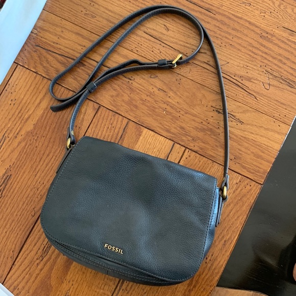 Fossil Black Leather Crossbody - 10” by 6” - Picture 1 of 4